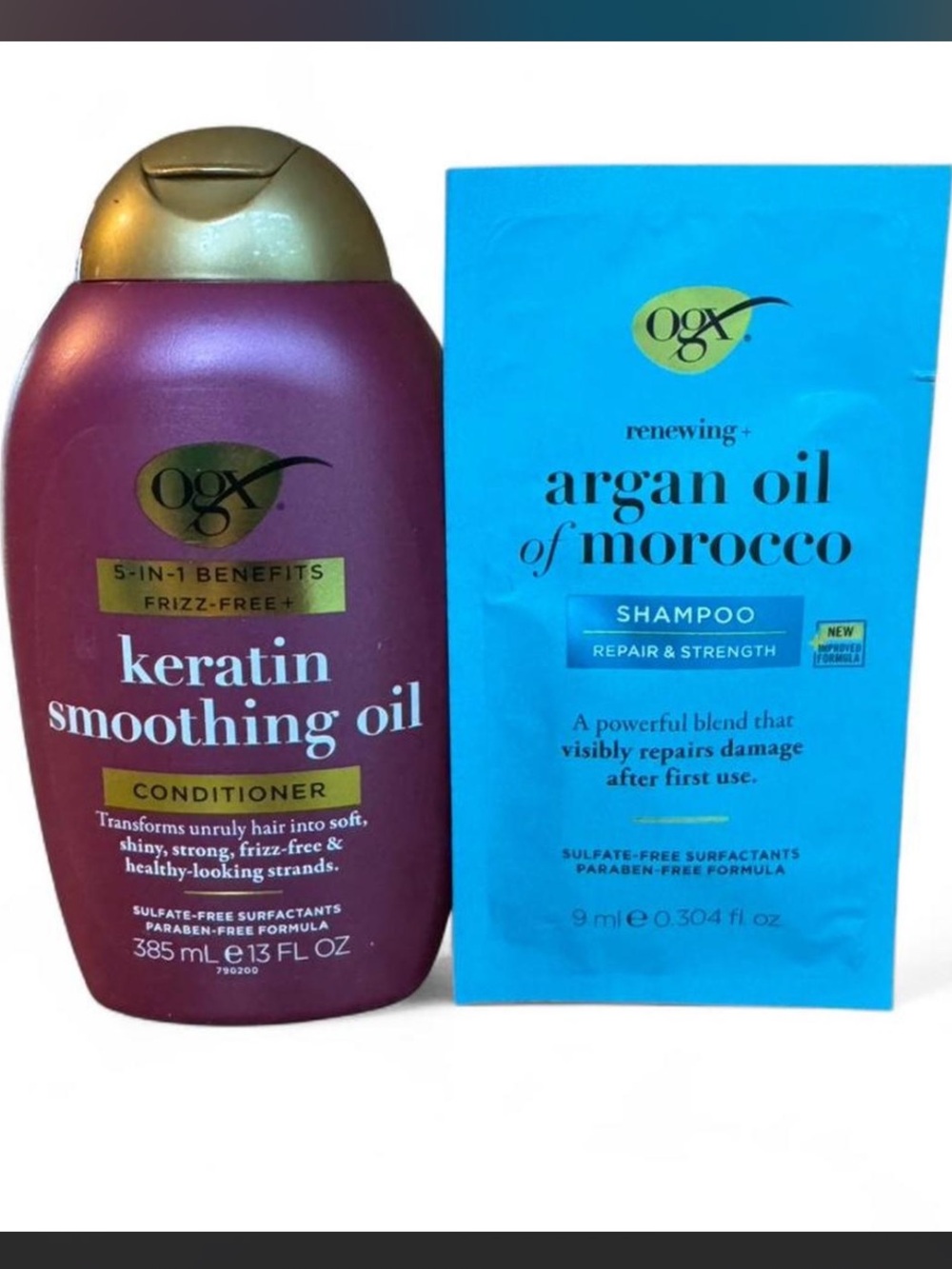 OGX Keratin Smoothing Oil Conditioner & Argan Oil Shampoo Packet - Purple & Blue